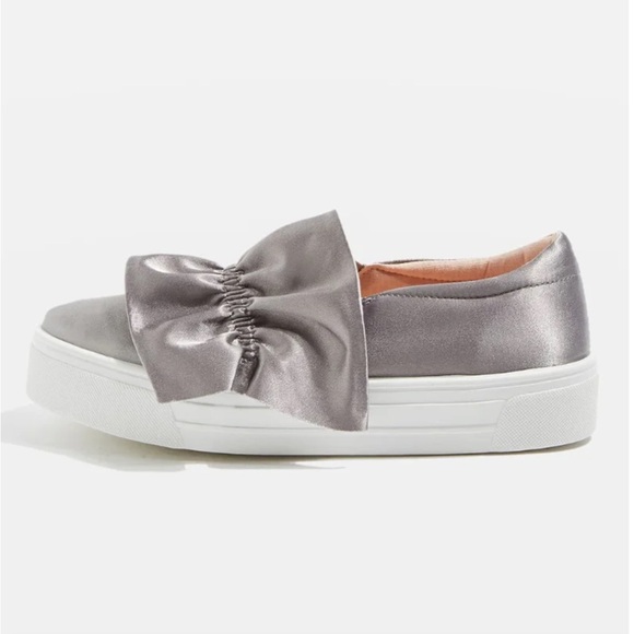 Satin Ruffle Shoe Silver Shimmer Loafer Slip On   Sneaker Topshop Kawaii Tawny 6 - Picture 2 of 15